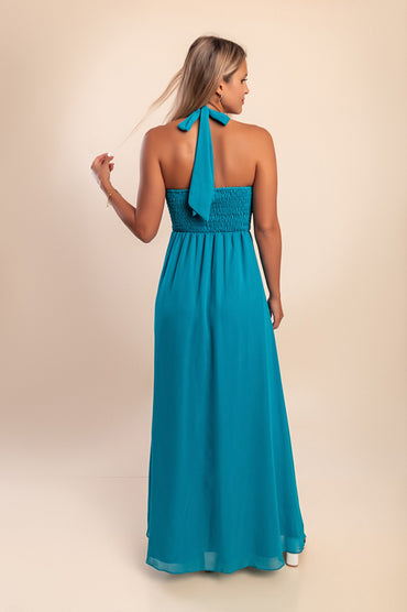 Elegante abito lungo, petrolio