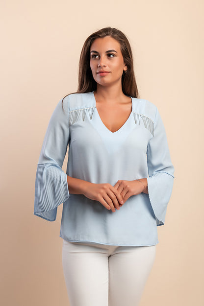 Felpa con dettaglio plissettato, azzurro chiaro