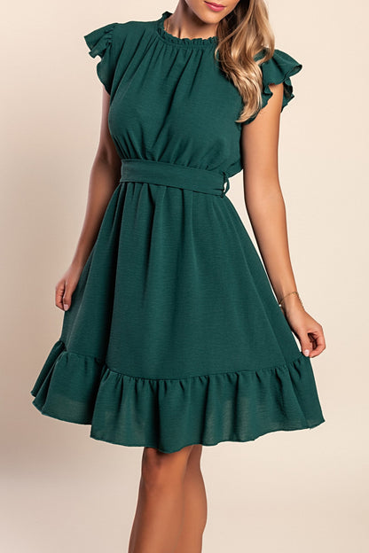 Mini abito arricciato, verde scuro