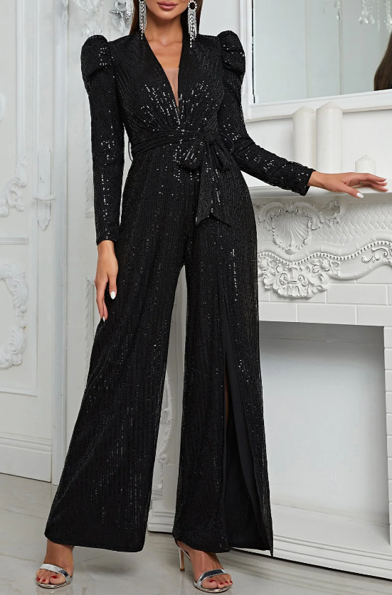 Elegante tuta con paillettes, nera