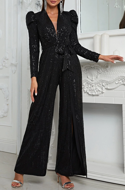 Elegante tuta con paillettes, nera