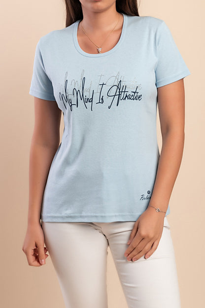 T-shirt in cotone con stampa, azzurra