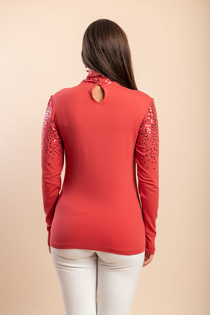 Top con collo alto e paillettes, rosa