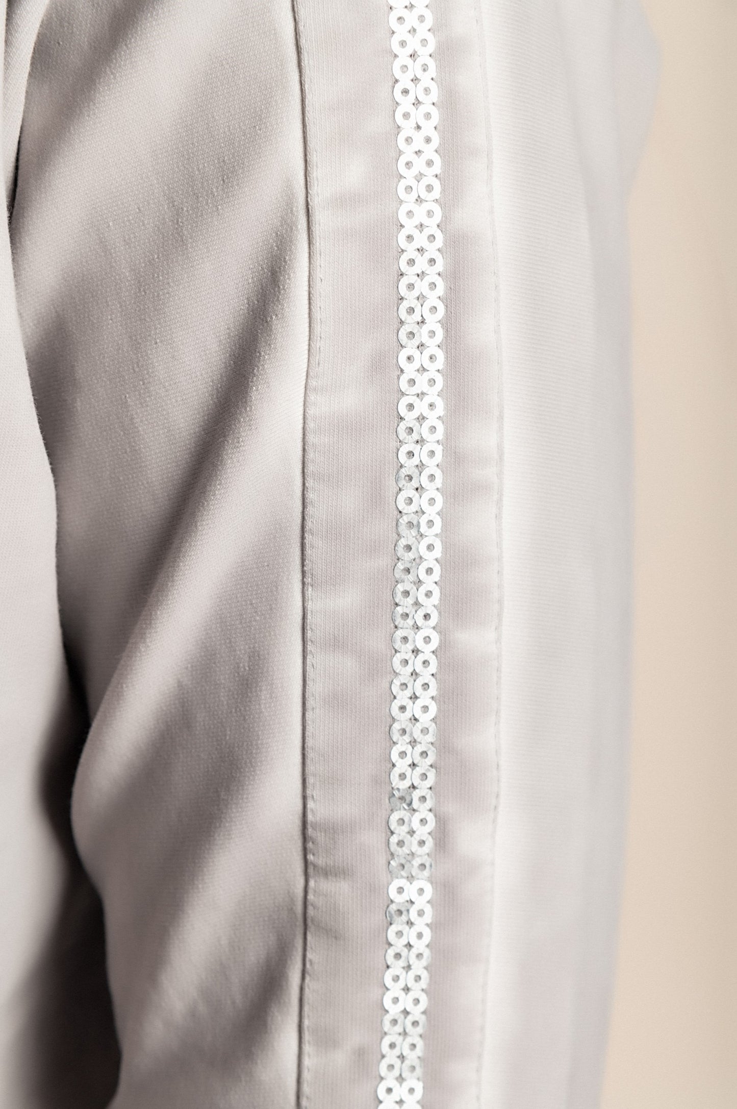 Top in cotone taglie forti con paillettes, grigio