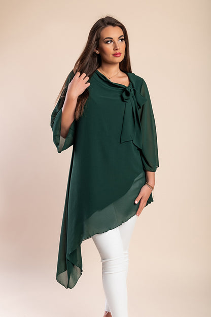 Elegante tunica in tessuto semitrasparente con fiocco decorativo  Ginette, verde scuro