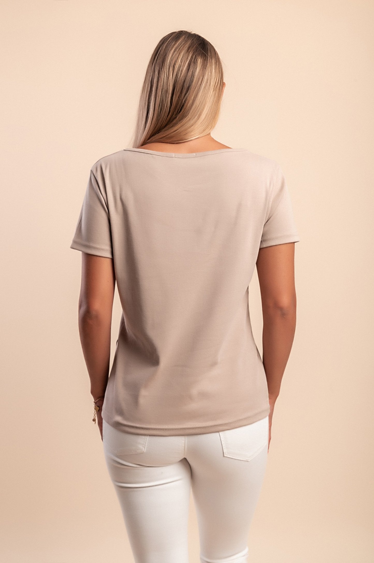 T-shirt a maniche corte in cotone, beige