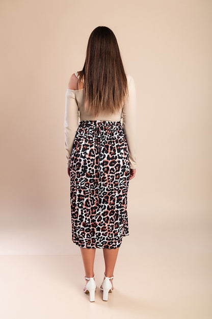 Abito midi con stampa leopardata, nero