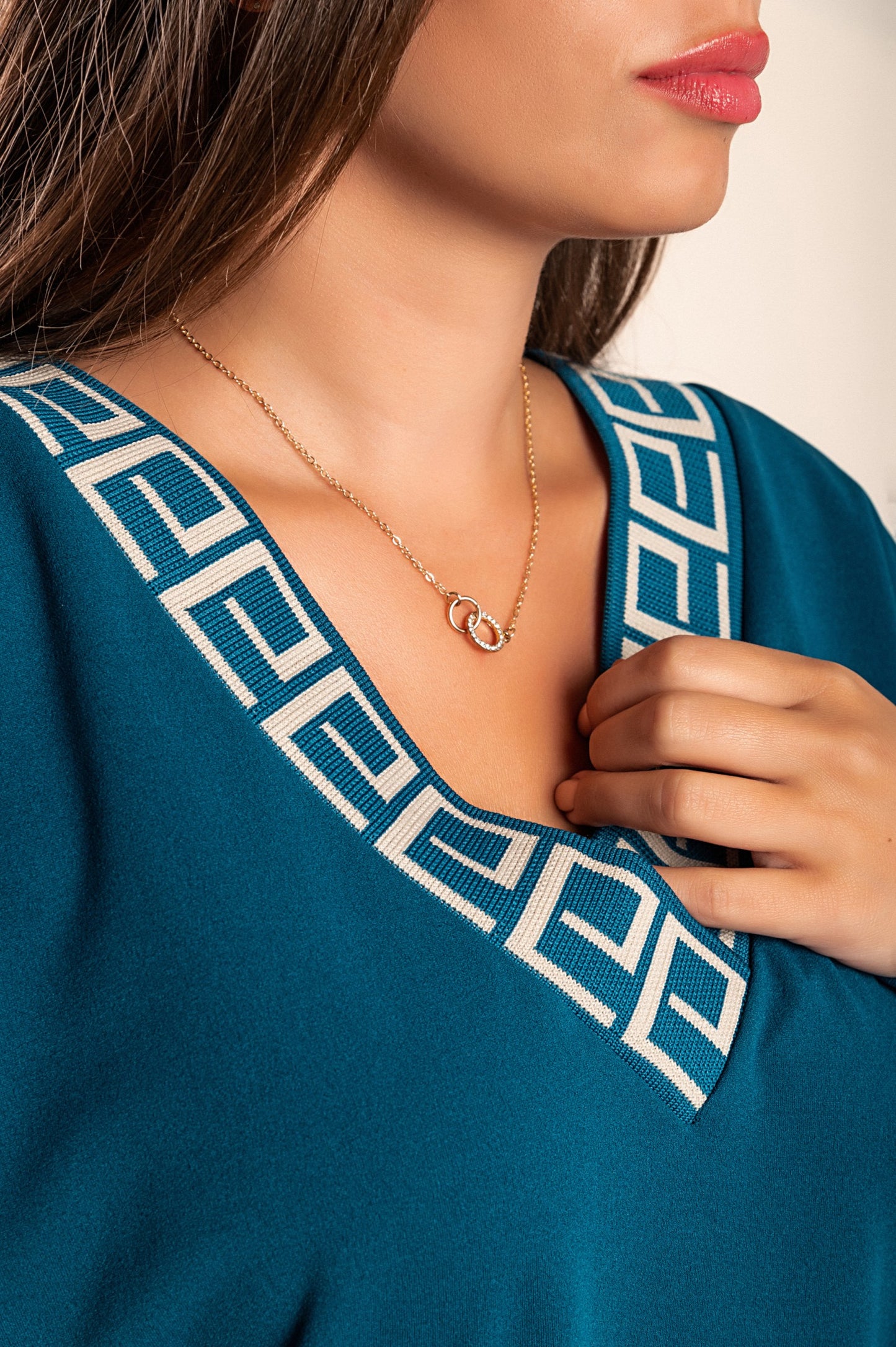 Top ampio con stampa geometrica, petrolio