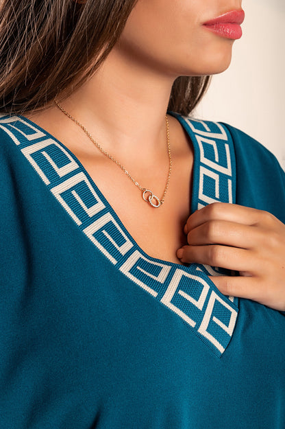 Top ampio con stampa geometrica, petrolio