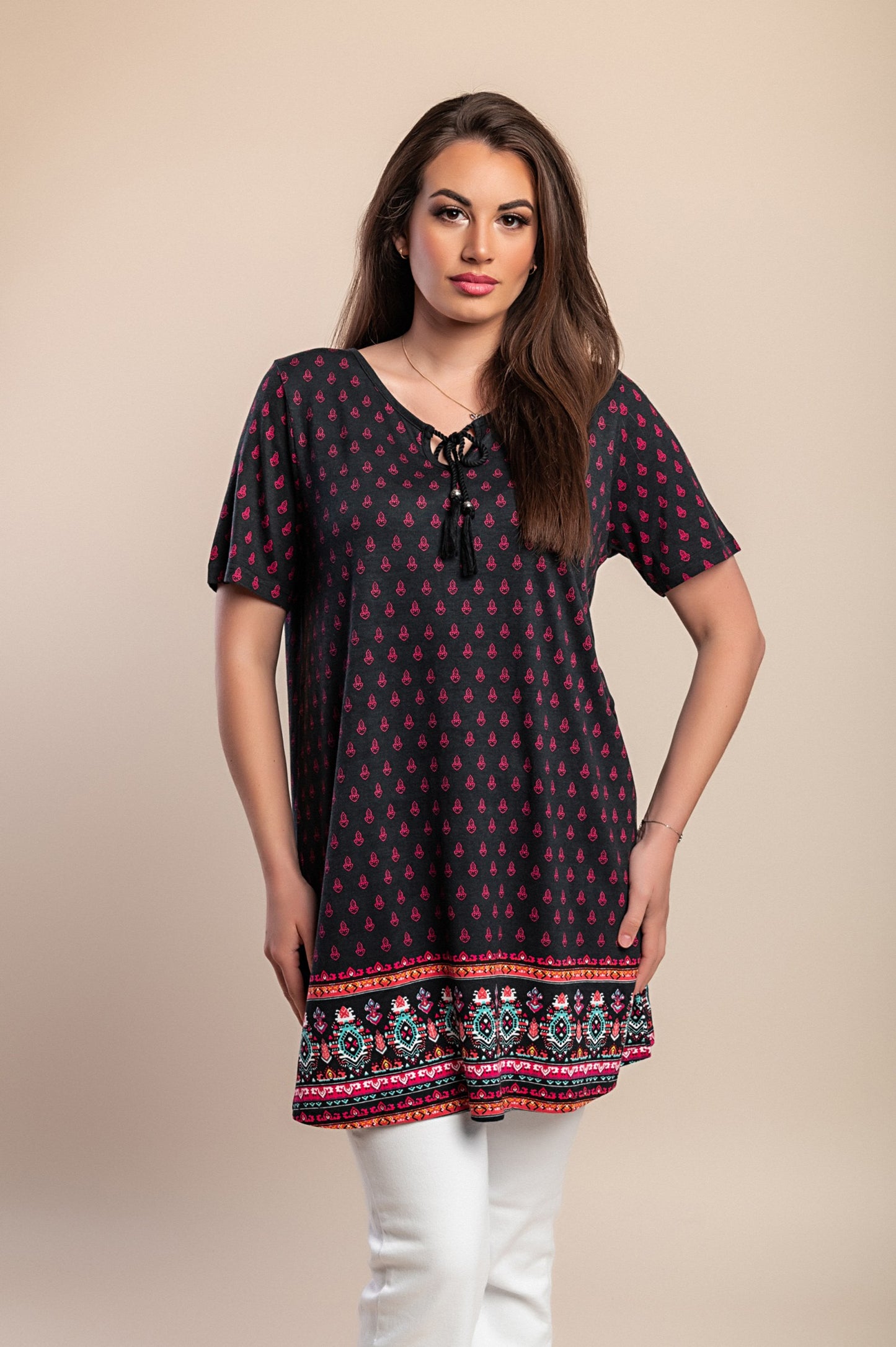 Tunica stampata taglie forti, nera