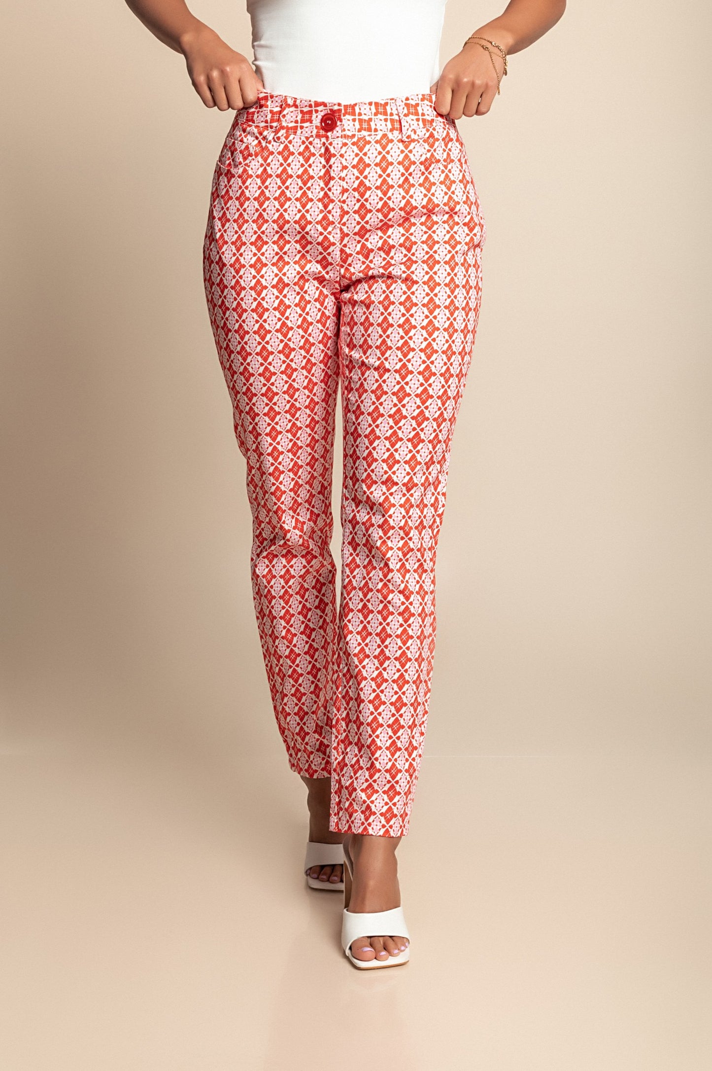 Pantaloni in cotone taglie forti con stampa, rossi