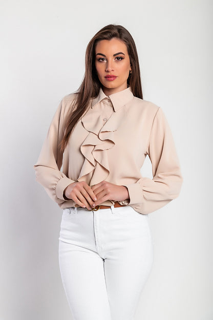 Camicia elegante con volant, bianca