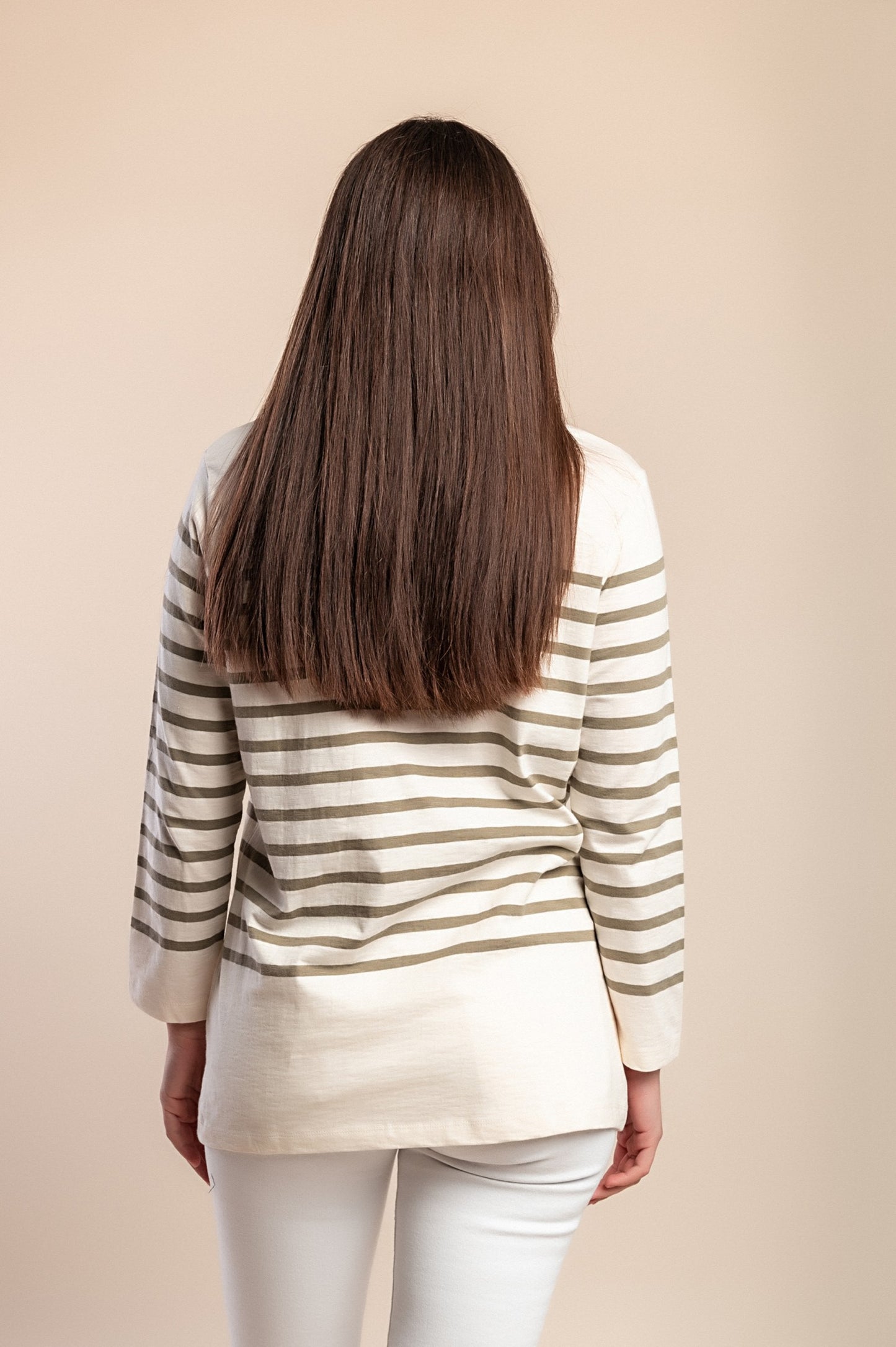 Top in cotone taglie forti con stampa a righe, beige