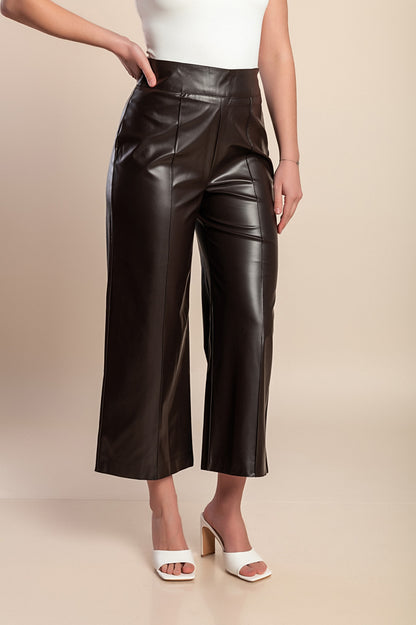 Pantaloni in pelle 7/8 taglie forti, marroni