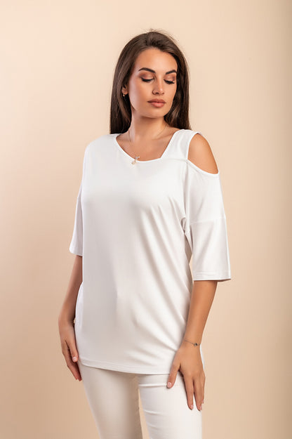 T-shirt con scollo asimmetrico, blu scuro