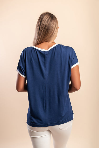 T-shirt in viscosa con rivetti decorativi, blu scuro