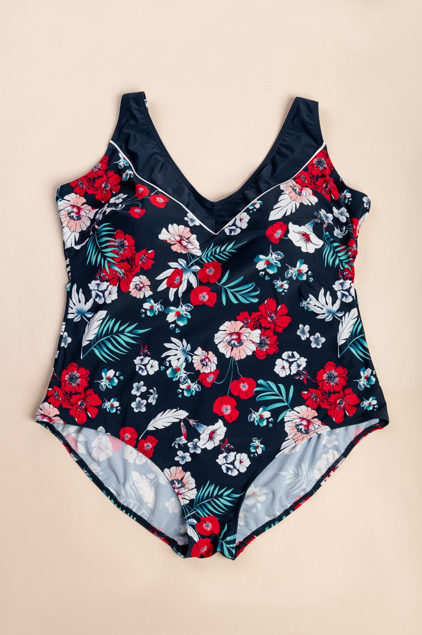 Costume da bagno taglie forti con stampa floreale, blu scuro