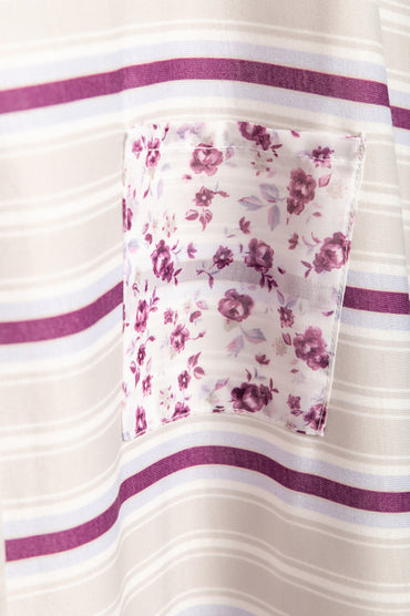 Top taglie forti con stampa a righe, beige