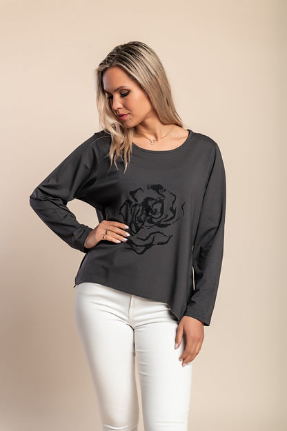 Maglia ampia a maniche lunghe, grigia