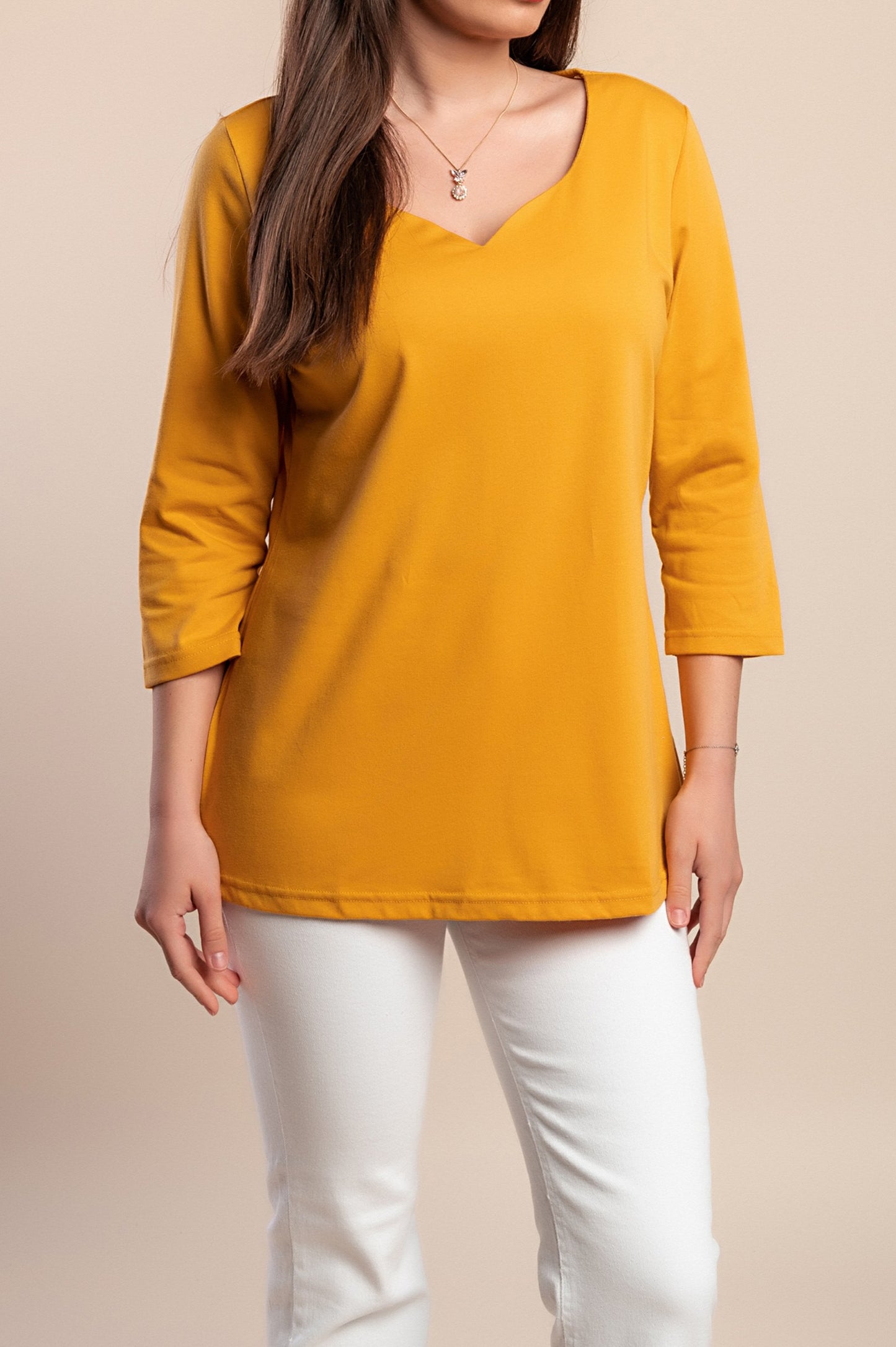 Camicia a maniche 3/4 taglie forti, senape