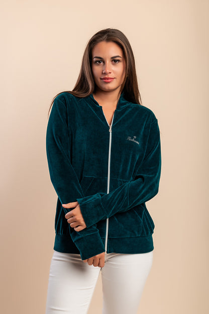 Felpa con zip in cotone e velluto sintetico, verde