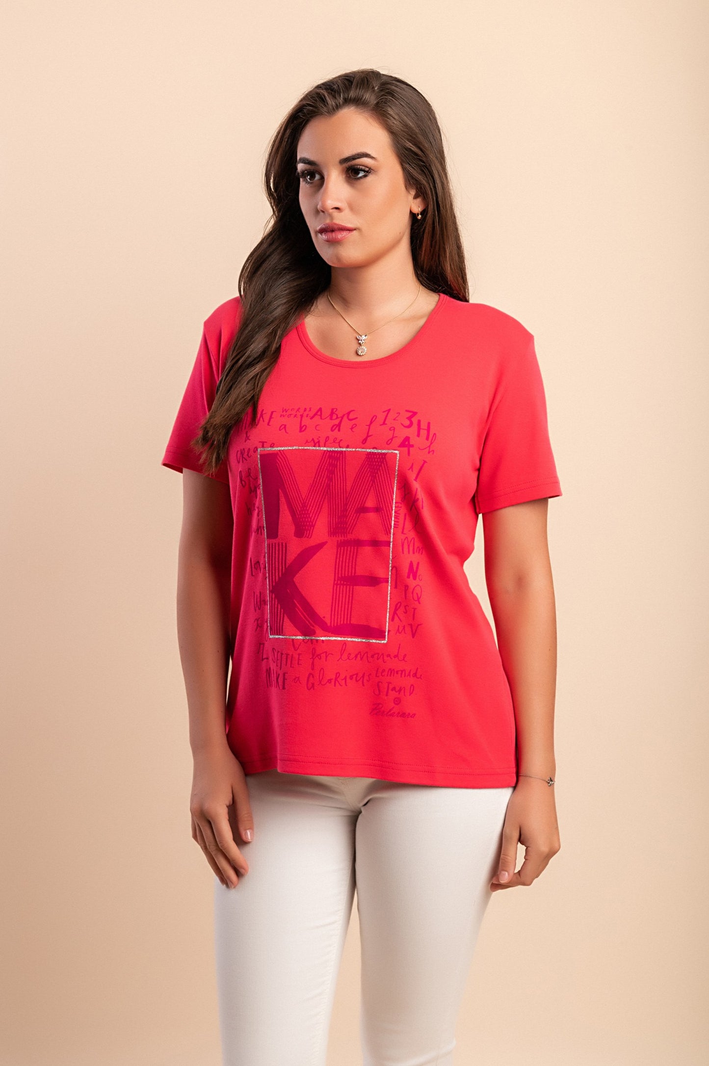 T-shirt in cotone con scollo rotondo, rosa