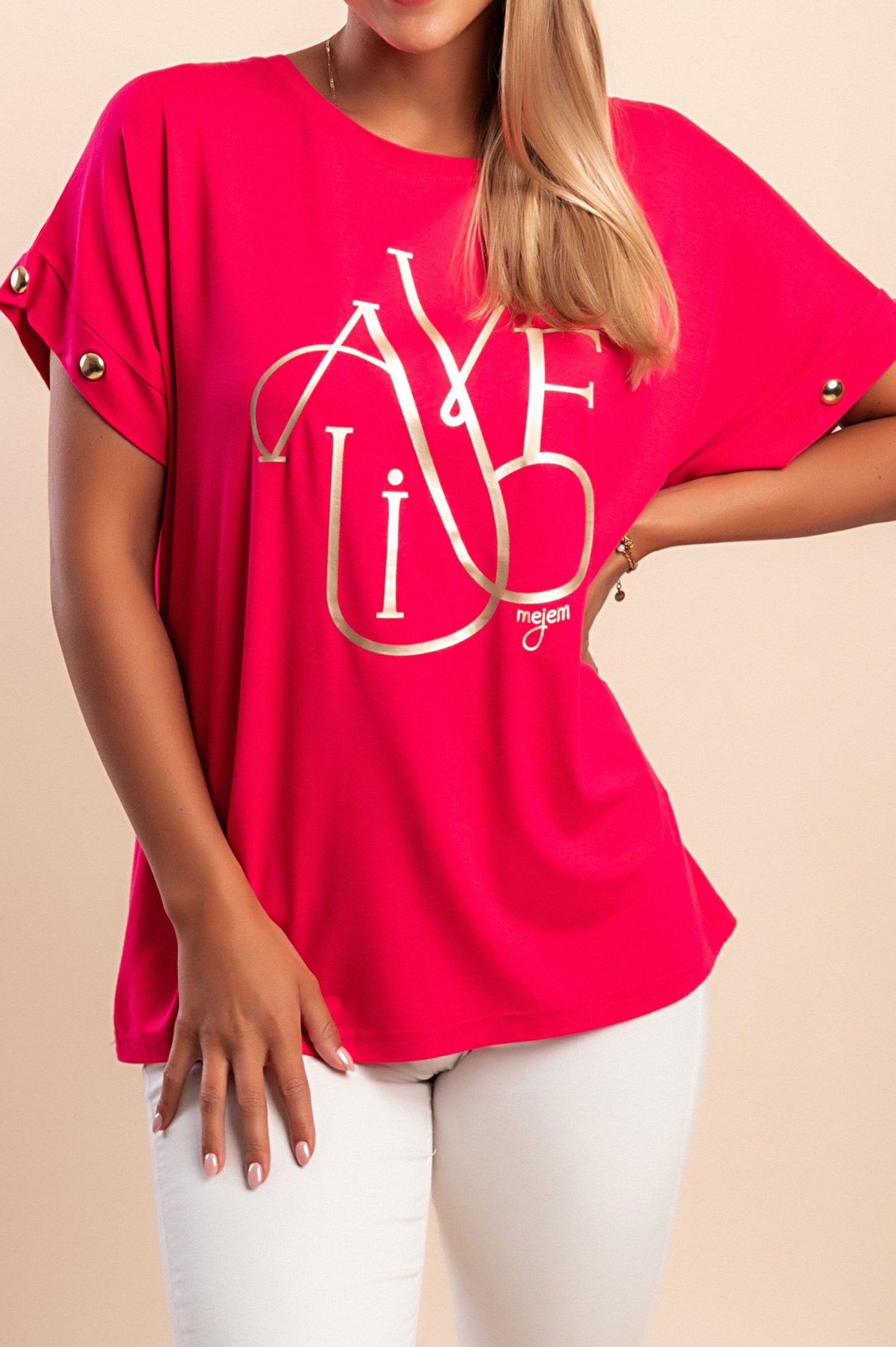 T-shirt con stampa, fucsia