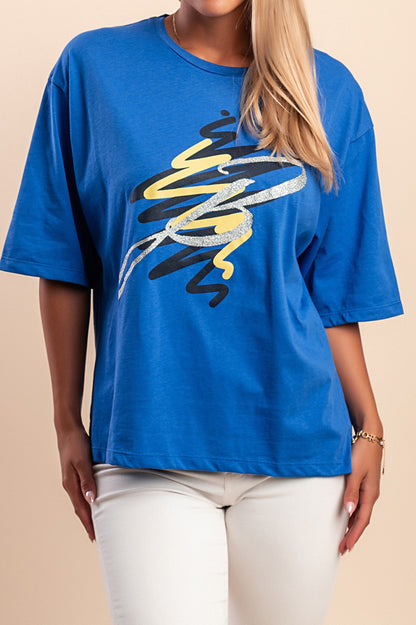 T-shirt in cotone con stampa, blu reale