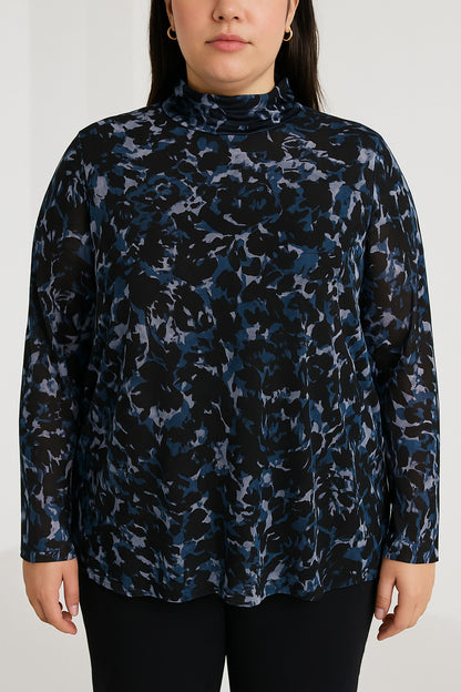 Blusa stampata taglie forti, nera