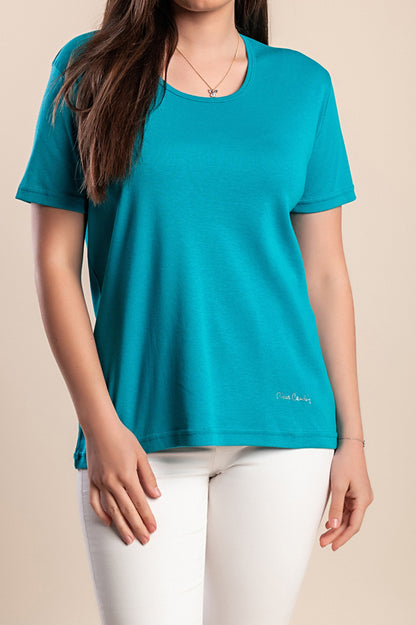 T-shirt con scollo tondo, turchese
