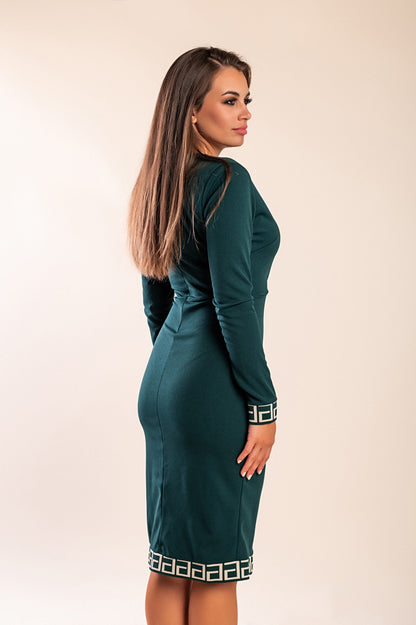 Elegante abito midi con stampa geometrica, bordeaux
