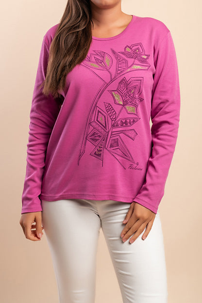 Maglia in cotone a maniche lunghe, rosa
