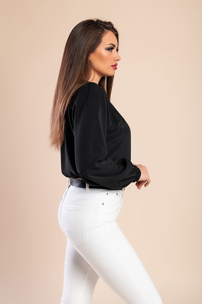 Camicia elegante con scollo rotondo, bianca
