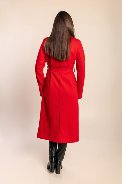 Elegante cappotto lungo con bottoni, color cammello