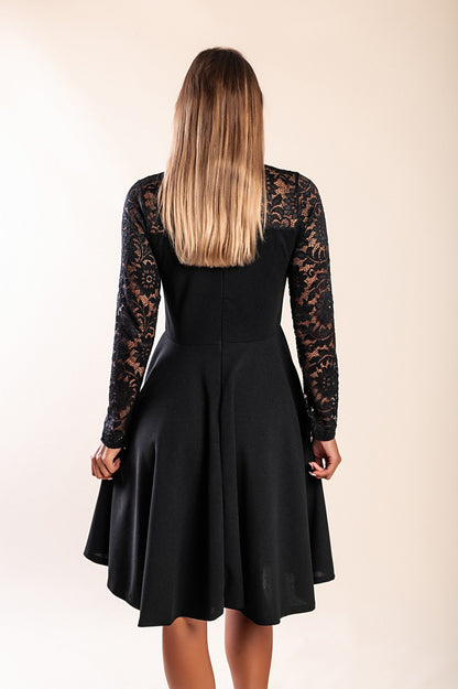 Abito midi aderente con pizzo, nero