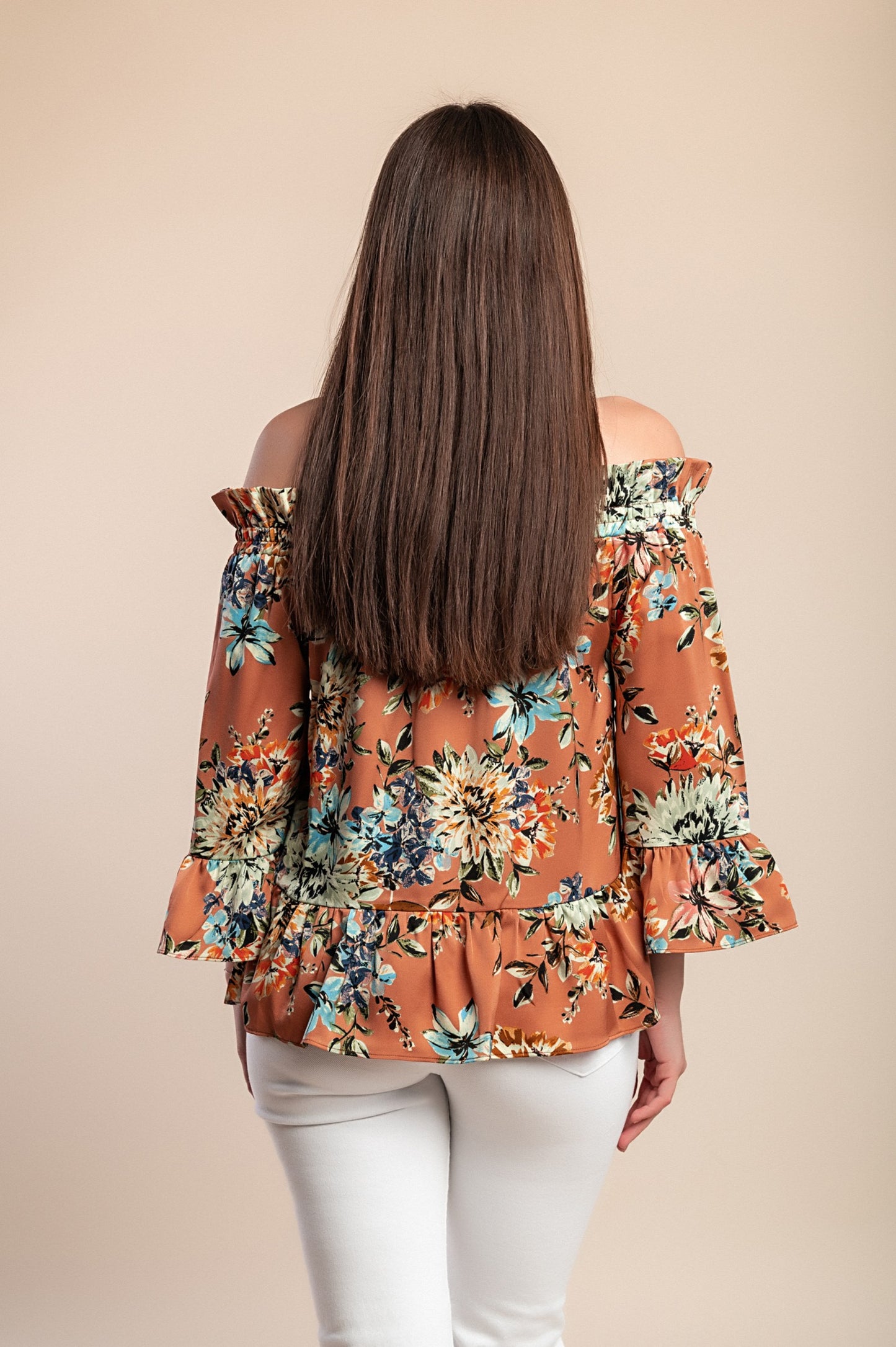 Camicetta con stampa floreale, marrone