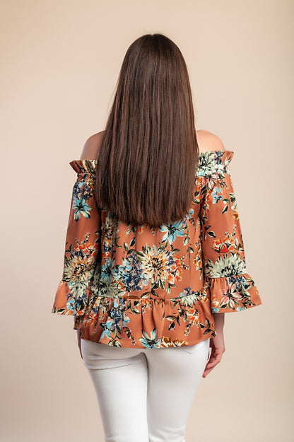 Camicetta con stampa floreale, marrone