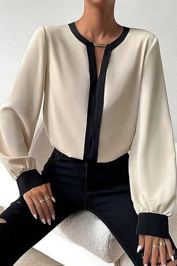 Elegante camicetta, beige/nero