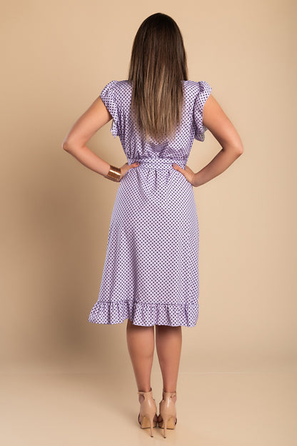 Abito midi con fantasia a pois, rosso