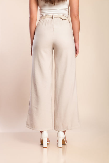 Pantaloni lunghi eleganti con cintura, colore beige