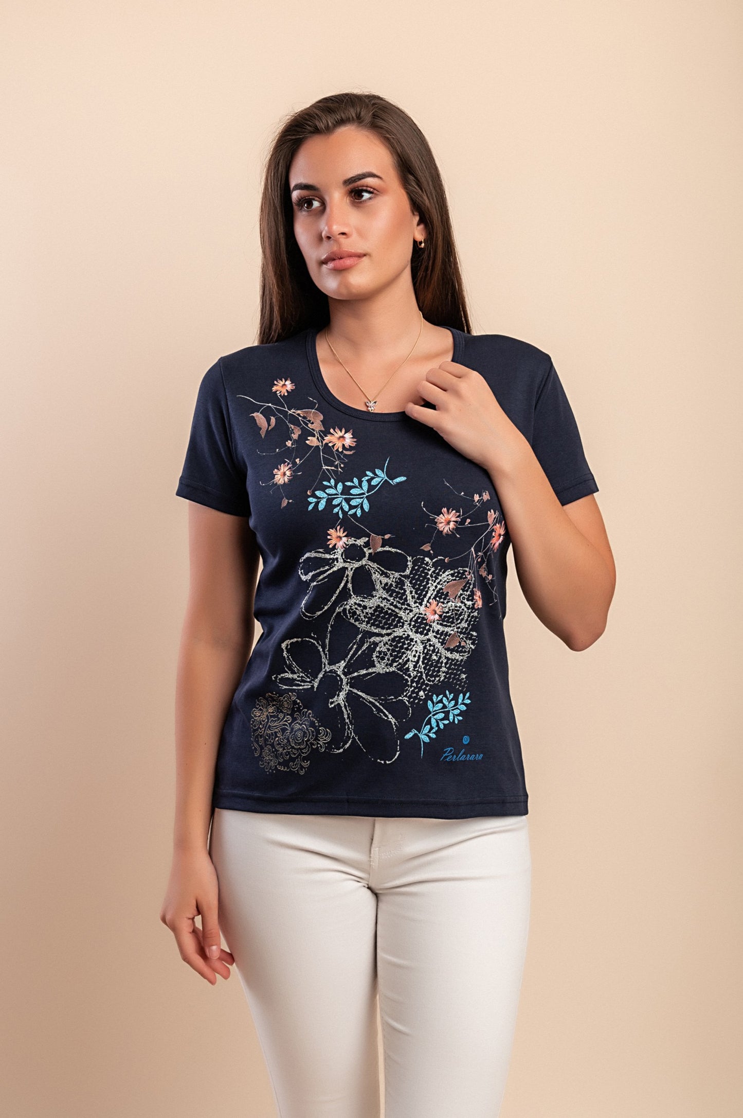 T-shirt in cotone con stampa, arancione