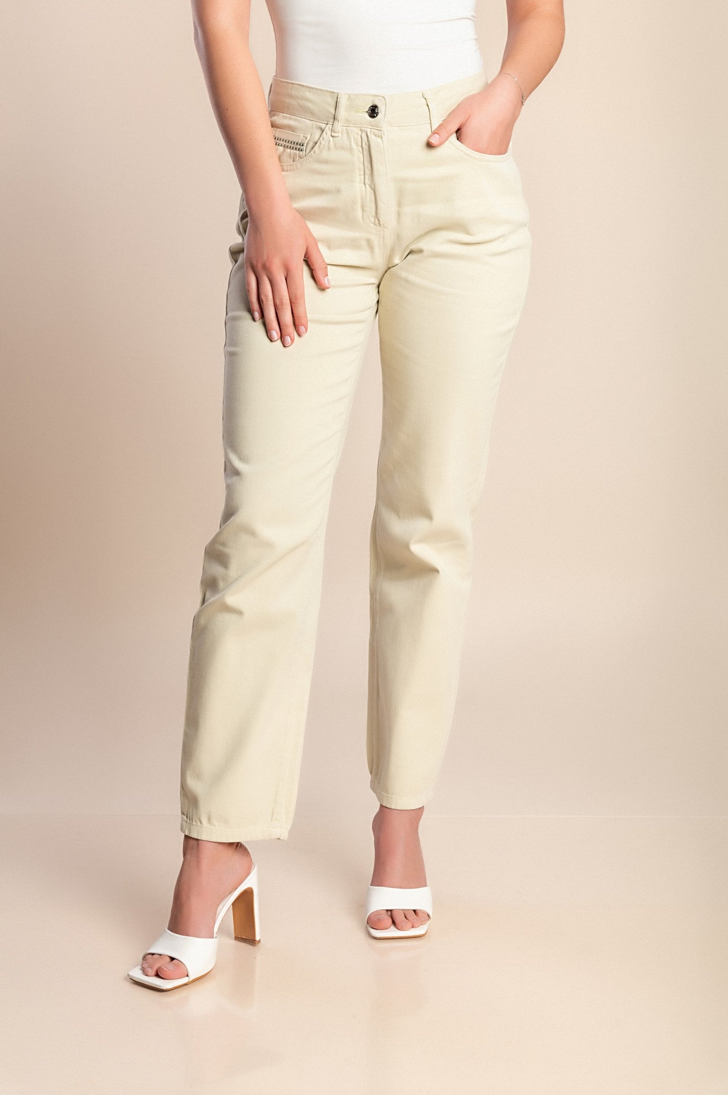 Pantaloni in cotone taglie forti, verde chiaro