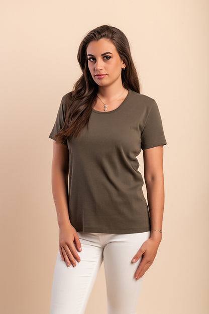 T-shirt in cotone con scollo rotondo, bianca