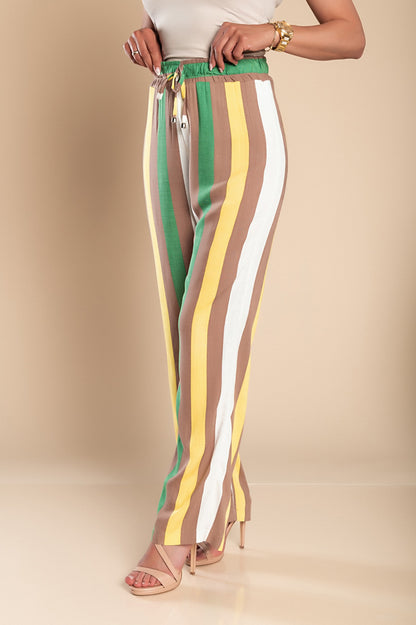 Pantalone elegante con fantasia a righe, giallo