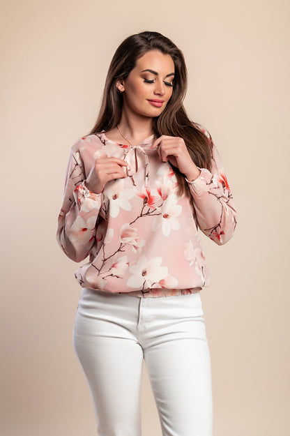 Camicetta taglie forti con stampa floreale, rosa chiaro