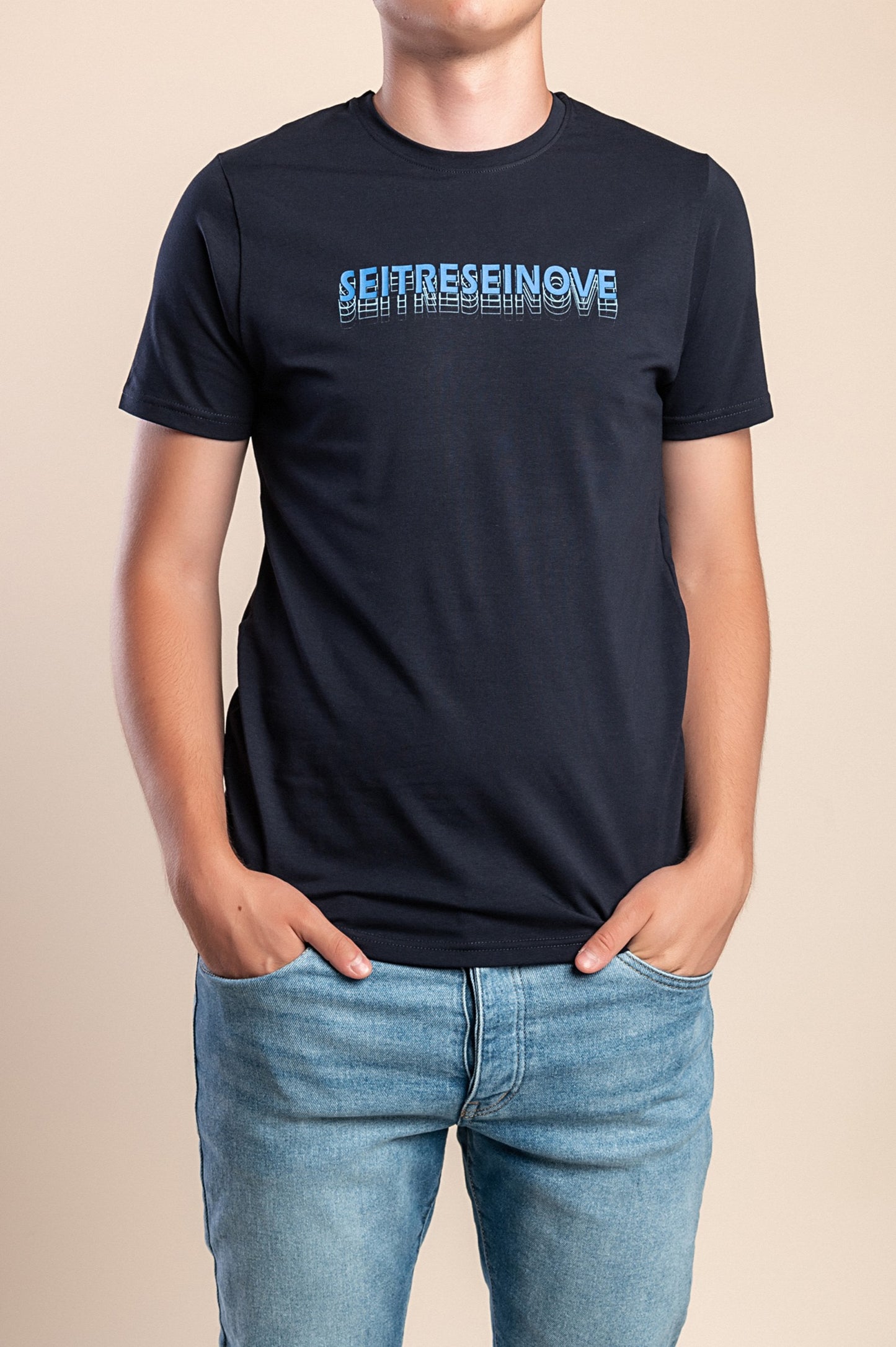 T-shirt da uomo in cotone con stampa, blu scuro