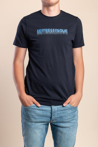 T-shirt da uomo in cotone con stampa, blu scuro