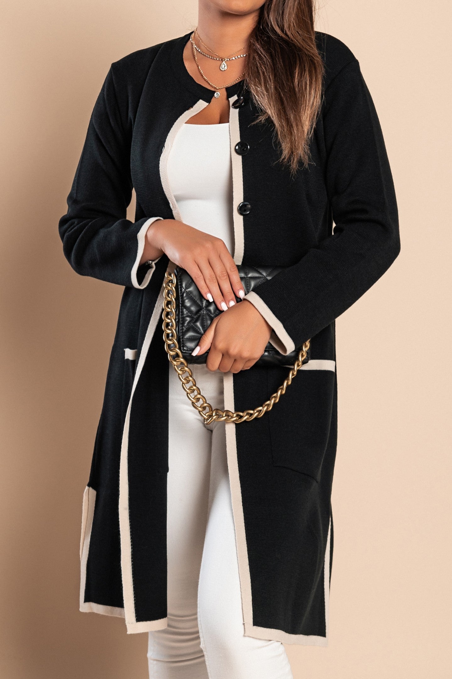 Cardigan in maglia con bottoni, nero