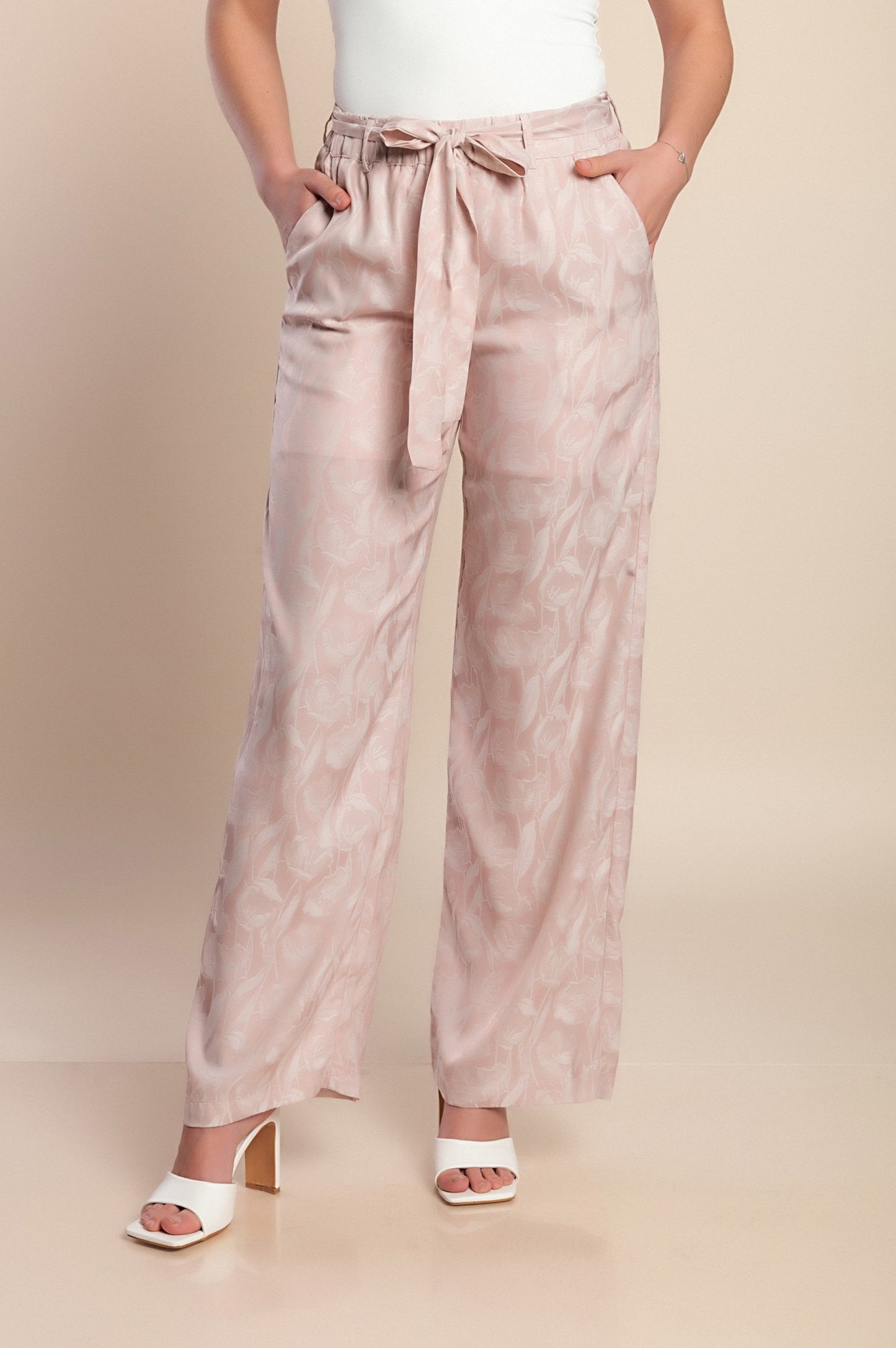 Pantaloni lunghi con cintura, rosa chiaro