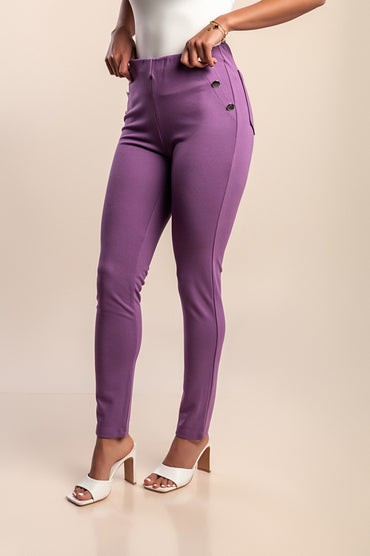 Pantaloni con bottoni decorativi, viola